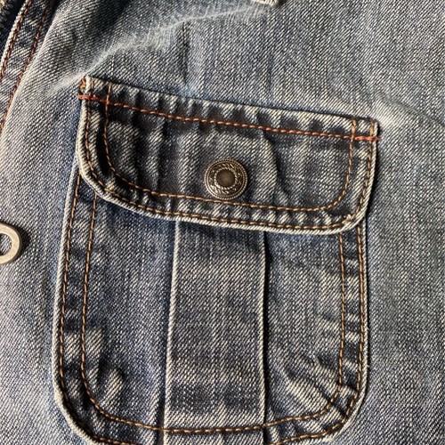 French Cuff Womens Jean Jacket Blue Frayed Full Zip Pockets Collar Denim M - Picture 8 of 12
