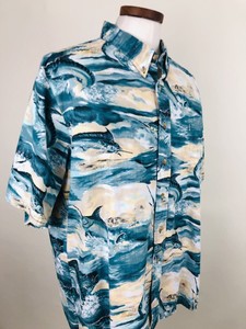 AD15-KAHALA-Hawaiian-Shirt-Men-XL-Green-Blue-Marlin-Fish-Sportfish-Division-S-S