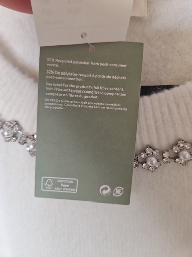 H&M Sweater Women 2X Cream Ivory Wool Blend Faux Pearl Bead Silver Chain Soft - Bild 5 von 13