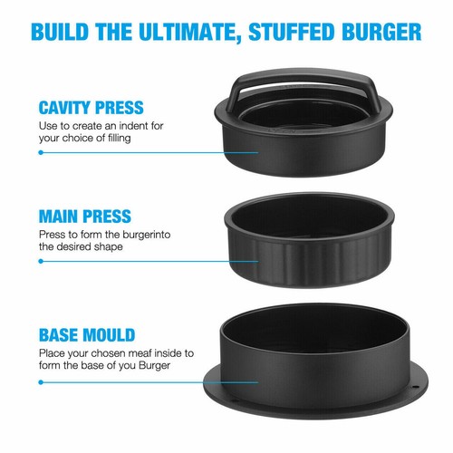 Non Stick 3 IN 1 Stuffed Burger Press Hamburger Patty Molds Maker Sliders BBQ US - Picture 2 of 4
