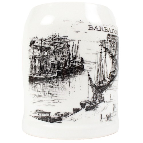 TAZA DE PIEDRA BARBADOS LÍNEA PORTUARIA HISTÓRICA DIBUJO BARCOS CERVEZA CAFÉ PORCELANA MARCA - Imagen 3 de 6
