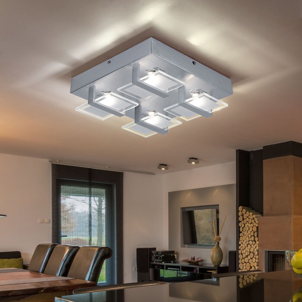 Deckenlampe Deckenleuchte Wohnzimmerlampe Glas Silber Alu Klar Led L 26 Cm-image