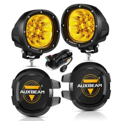 AUXBEAM 4" 90W Amber LED Pods Work Light Bar Spot Driving Fog Lamp+Black Covers