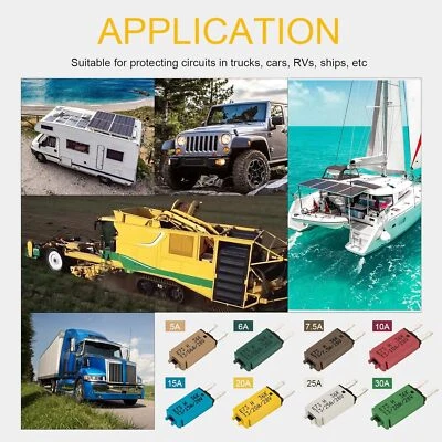 GLOSO 5-30A Mini ATM Circuit Breaker Blade Fuse Manual Resettable Car Boat E73 E71 E37