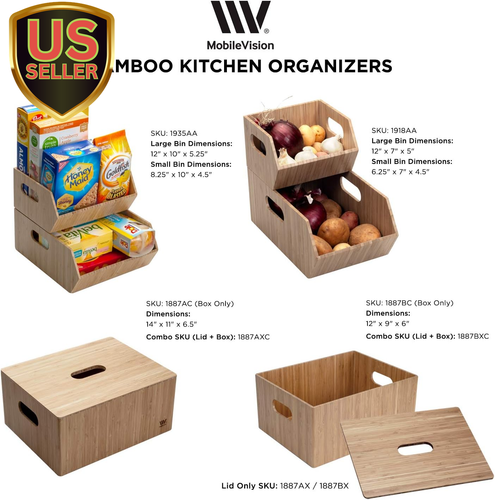 Bamboo Storage Box Multi-Purpose Organizer for Kitchen Supplies Holder, Fruit... - Picture 8 of 12
