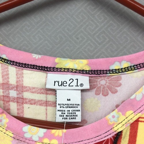New Rue21 Short Sleeve Pink Floral Plaid Crop Shirt Size M Women Cute Summer - Picture 8 of 12