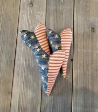 Primitive Americana Hearts-  Bundle of 3 Hearts- Primitive Patriotic Decor