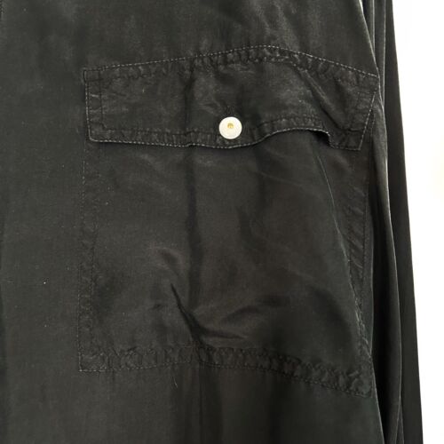 Camisa de vestir vintage con botones grandes brillantes detalles 100 % seda para hombre negra - Imagen 7 de 13