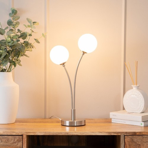2 Arm Table Lamp Light Opaque Globe Shades Living Room Bedroom Light LED Bulbs - Picture 24 of 24