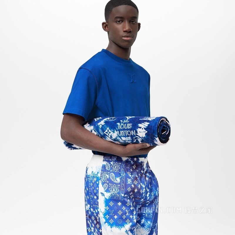 LOUIS VUITTON うみ Louis Vuitton Blue White Bandana Monogram Logo Cotton Bath