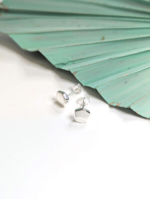 Solid Sterling Silver Polished Pebble Stud Earrings