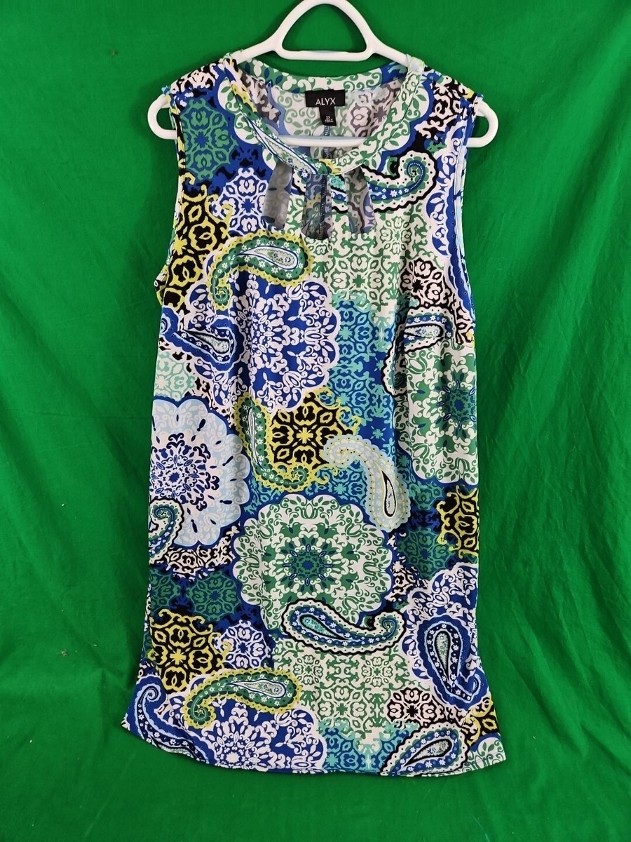 Alyx Dress Size 2X Bright Blue Green Colorful Paisley Summer Sleeveless Pullover Alyx Dress Size 2X Bright Blue Green Colorful Paisley Summer Sleeveless Pullover