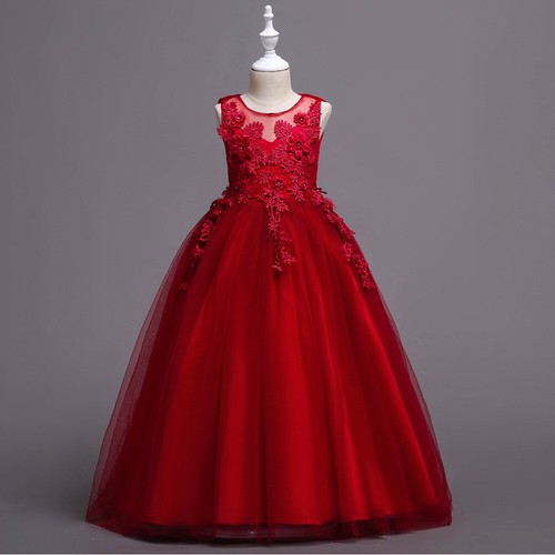 Flower Girls Kids Tulle Party Long Maxi Dress Bridesmaid Pagent Wedding Dresses - Picture 6 of 30