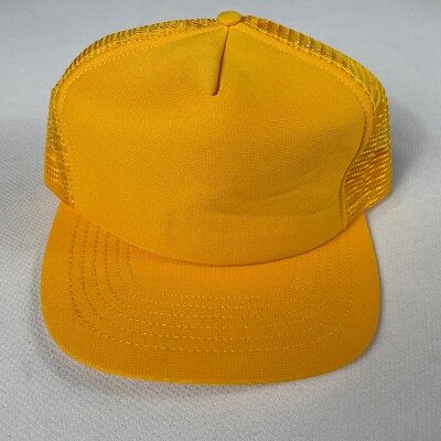 plain light yellow hat Yellow Hat VTG Snapback Foam Front Cap Trucker Plain Retro Classic USA Made  90s