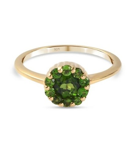 Chromdiopsid Blumen Ring in 14K vergoldet Sterlingsilber 0,93 ct - Größe P