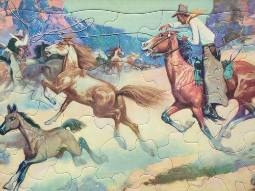 VTG Western Art Cowboys and Horses Barbed Wire Barn Wood Frame 21x18 USA - Picture 3 of 12