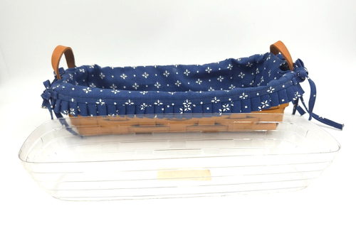 Longaberger 1995 Bread Basket Blue Fabric Liner Petalware & Plastic Protector - Picture 3 of 5
