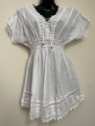 Peru BOHO GYPSY PEASANT BLOUSE HIPPIE Beach Peruvian TOP PWB WHITE