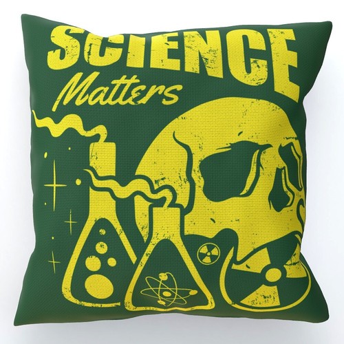Science Matters Green Cushion, Double-Sided, Physics Chemistry Radioactive Skull - Picture 1 of 7