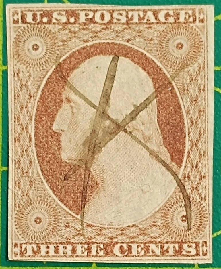 US Stamp 1851, Sc A10, #10A, 3c org brown Washington, Type II, Pen cancel, used - Image 2 of 4