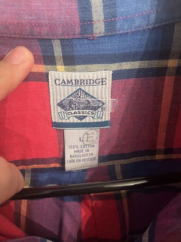Vintage 90s Cambridge Classics L Shirt Men Long Sleeve Button Down Red Plaid 080 - Picture 7 of 8