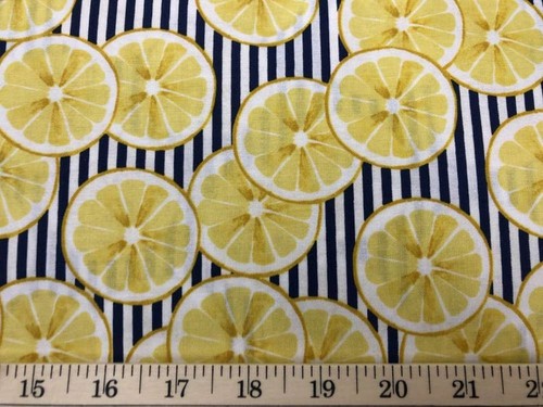 Lemon Valance Citrus Fruit Navy Striped Kitchen Window Curtain Topper - Picture 5 of 5