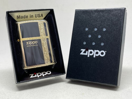 Encendedor de procesamiento de doble cara de latón con inserción de oro negro arabesco con logotipo Zippo - Imagen 17 de 17