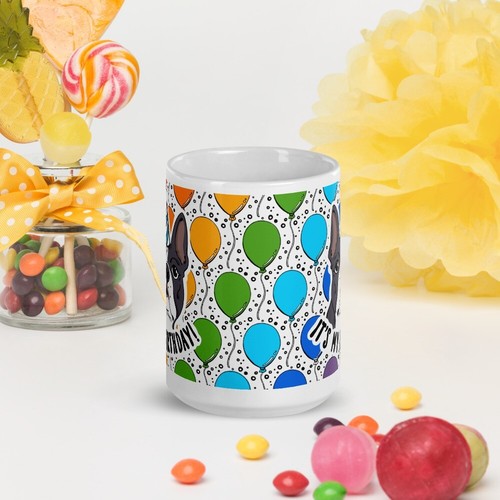 Boston Terrier Dog Rainbow Balloon Mug 15 Oz Pet Portrait Birthday Gift - Picture 11 of 24