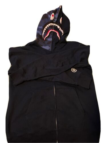 Shop BAPE Logo Monogram Velour Shark Full Zip Hoodie Online