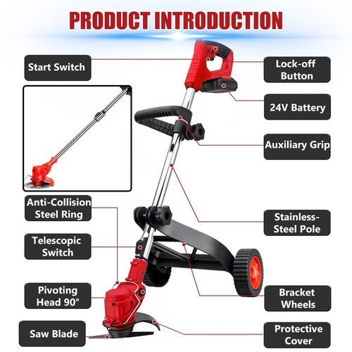Cordless Electric Weed Lawn Eater Edger Yard Grass String Trimmer Cutter Mower - Picture 8 of 23