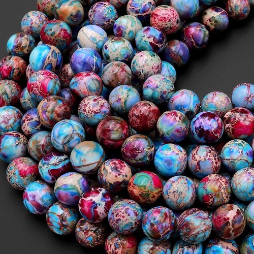 Natural Blue Purple Jasper Stone Bracelet Sea Sediment Gemstone Bracelet - Picture 4 of 6