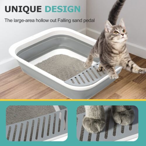 Open Top Cat Litter Box, Large Foldable Cat Potty Height-Adjustable Sides Ant... - Picture 3 of 7