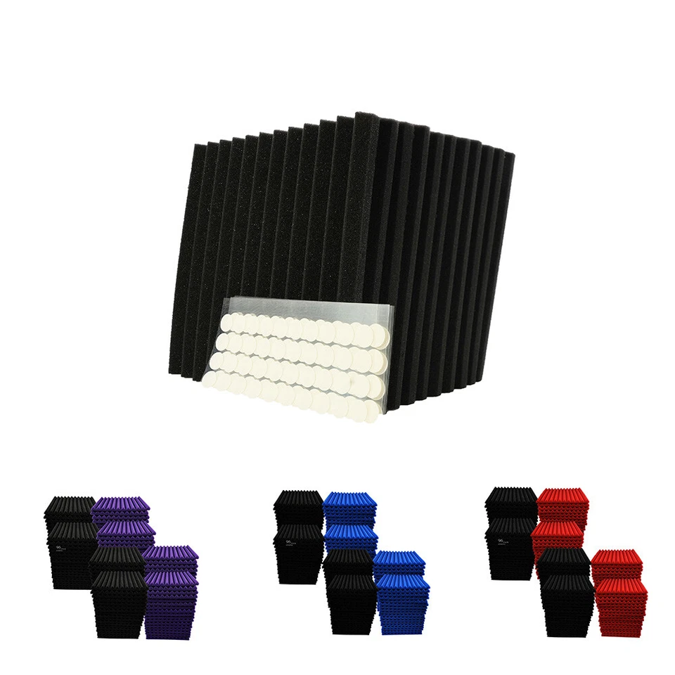 PACK 48/96 12"X 12"X1" Panel de Espuma Acústica Cuña Estudio Insonorizado Adhesivo de Pared Foto 3 de 4