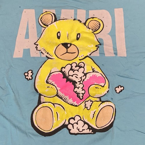 AMIRI Teddy T-Shirt Mens Size XS (Fits M) Aqua Distressed Shotgun Made In USA - Foto 4 di 21