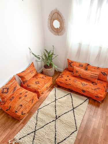 MOROCCAN DREAMY ORANGE COUCHES POUFS HANDMADE CUSHION ZIPPED POUCHES - Picture 3 of 22