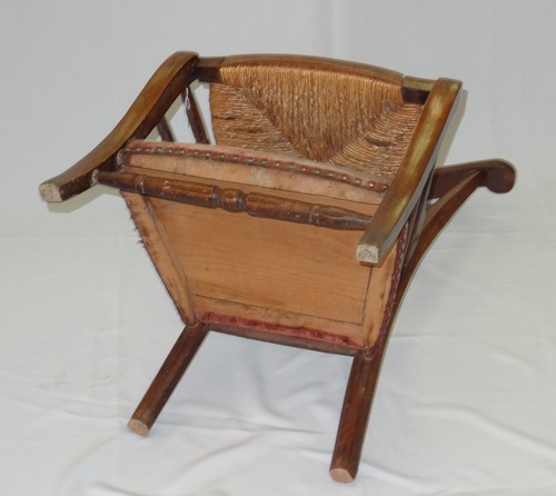 ANTIQUE FRENCH 19 c COUNTRY FRENCH PRIE DIEU KNEELER CHAIR w/ VELVET & RUSH SEAT - 第 12/12 張圖片