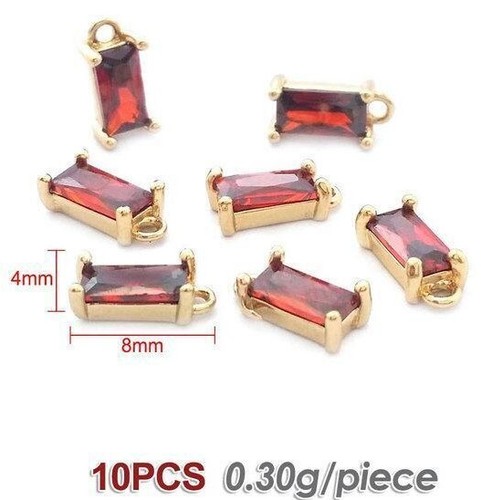 10 Pz Ciondolo Rettangolare Zircone Tono Oro Ottone Ciondolo Gioielli Connettori - Foto 29 di 37