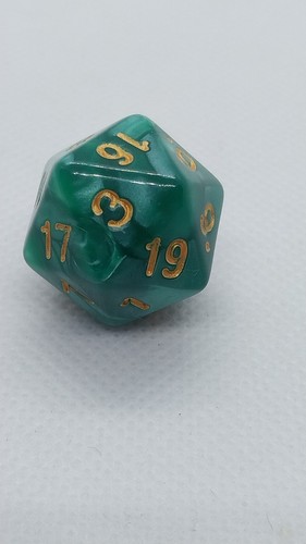D20 Die For RPGs D&D Green With Silver Swirl And Gold Numbers - Picture 2 of 7