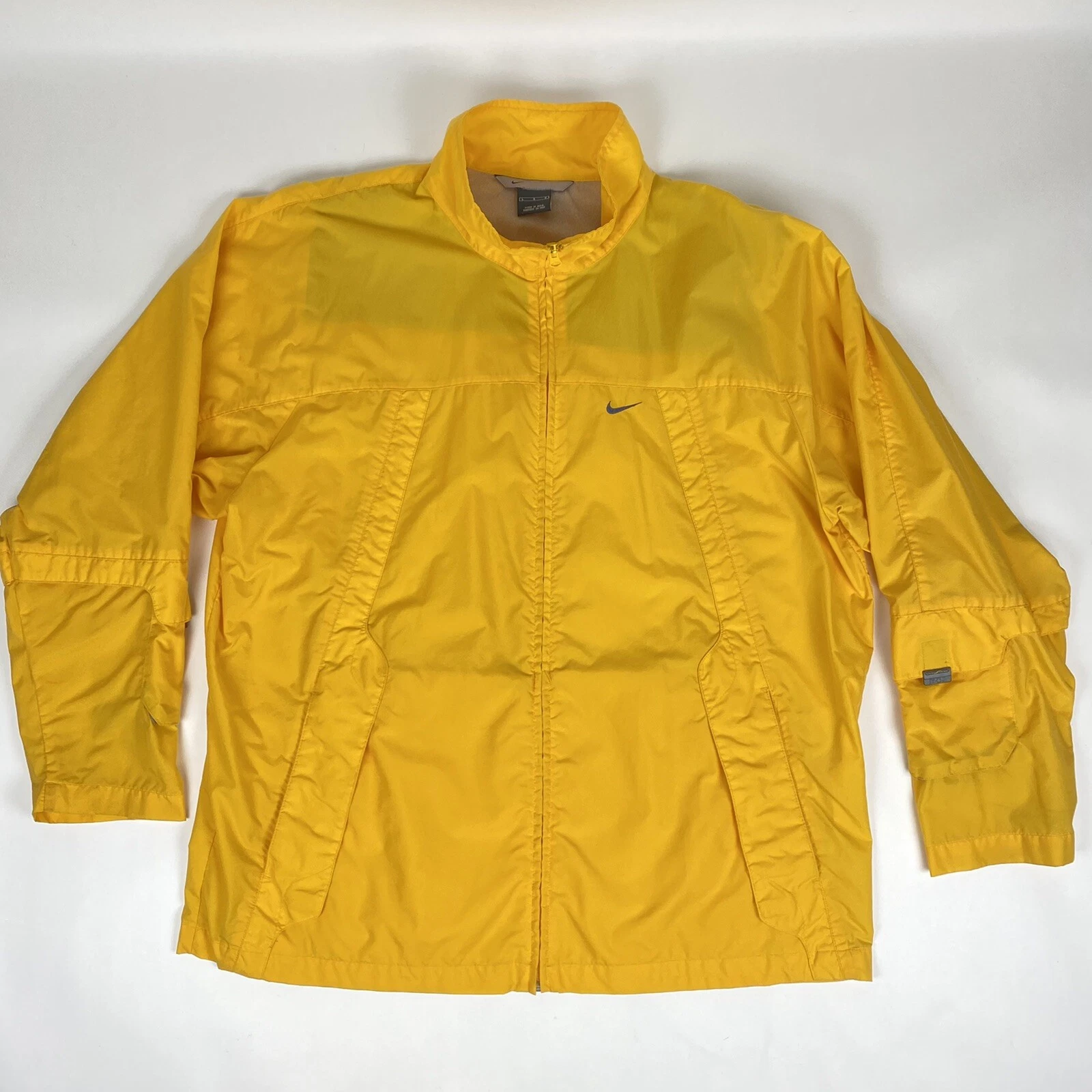 Vtg Y2K Nike Mens L Yellow Full Zip Windbreaker Jacket Pockets Vented Collar