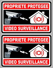 2 X VIDEO SURVEILLANCE PROPRIETE ALARME CAMERA 10cm AUTOCOLLANT STICKER (VA050)