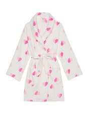 Victoria's VICTORIA Secret IVORY PINK HEART Short COZY Plush Velour ROBE M L