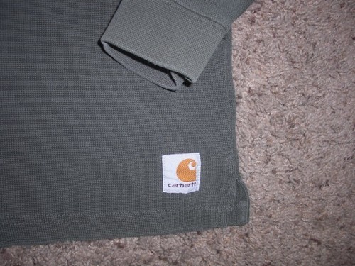 CARHARTT green cotton button neck HENLEY style long slv shirt XL (fits like a M) - Picture 2 of 4