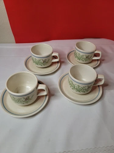 set of 4 LENOX USA 'Temperware Fancy Free coffee/tea cups & saucers
