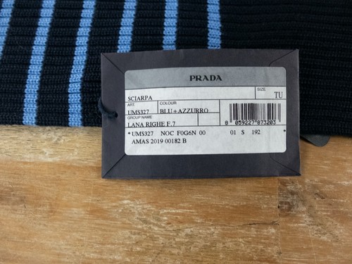 PRADA navy blue striped logo wool scarf authentic NWT Italy designer - Picture 3 of 7