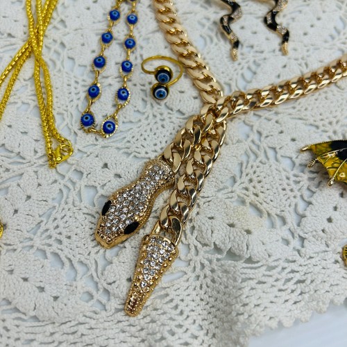 Gold Tone Estate Jewellery Lot Snake Dragon Leopard Eye Charm Glomesh Purse - Picture 4 of 14