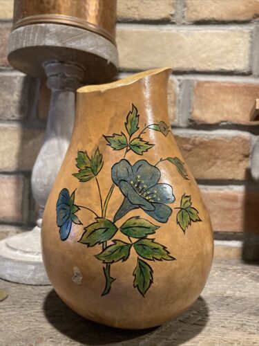 Folk Art Burned And Painted Gourd Vase