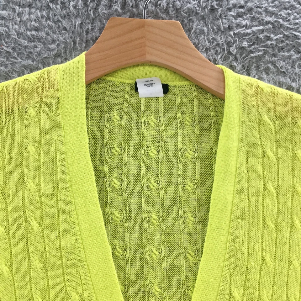 JCrew Butto 前开衫毛衣女式 S 黄色电缆针织长袖休闲 — 第 4/4 张图片