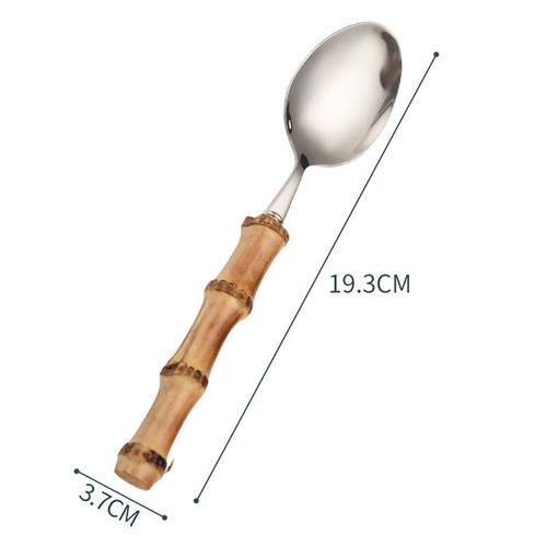 Kit Stoviglie Manico Bambù Naturale Acciaio Posate Forchette Cucchiaio Cucina Stoviglie - Foto 13 di 16