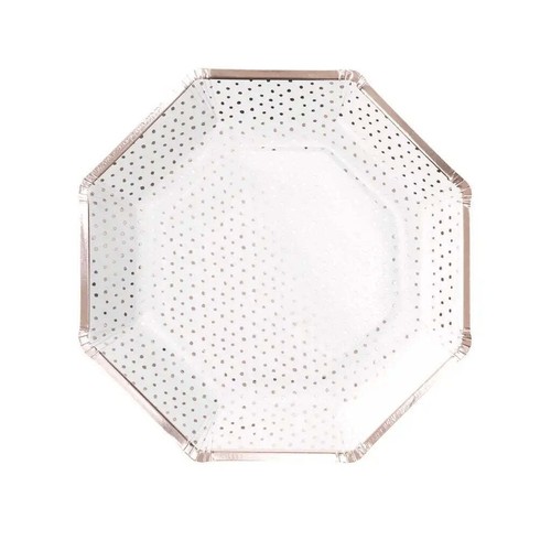 Spotty Print Rose Gold Polka Dot Hexagonal Paper Plates 8pk Birthday Party Decor - Picture 3 of 5
