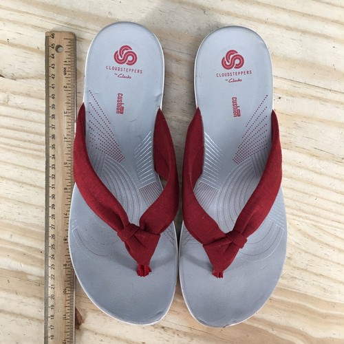 Clarks Sandals Womens 11 Arla Glison Thong Red Slip On Comfort Wedge Heels 15906 - Picture 8 of 16
